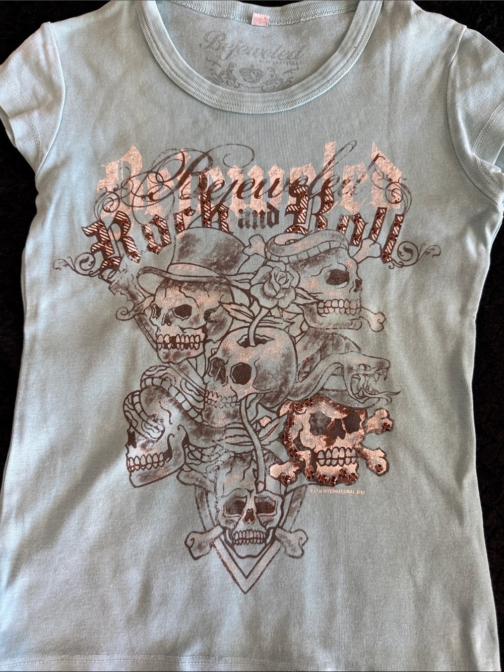 Rebel Rock 'n' Roll Girls' Pale Blue Skull Graphic Tee